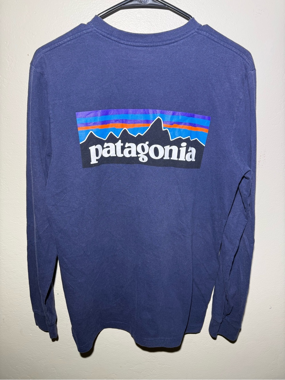 Patagonia Men’s Long-Sleeve Logo Tee - Navy with Multicolor Logo